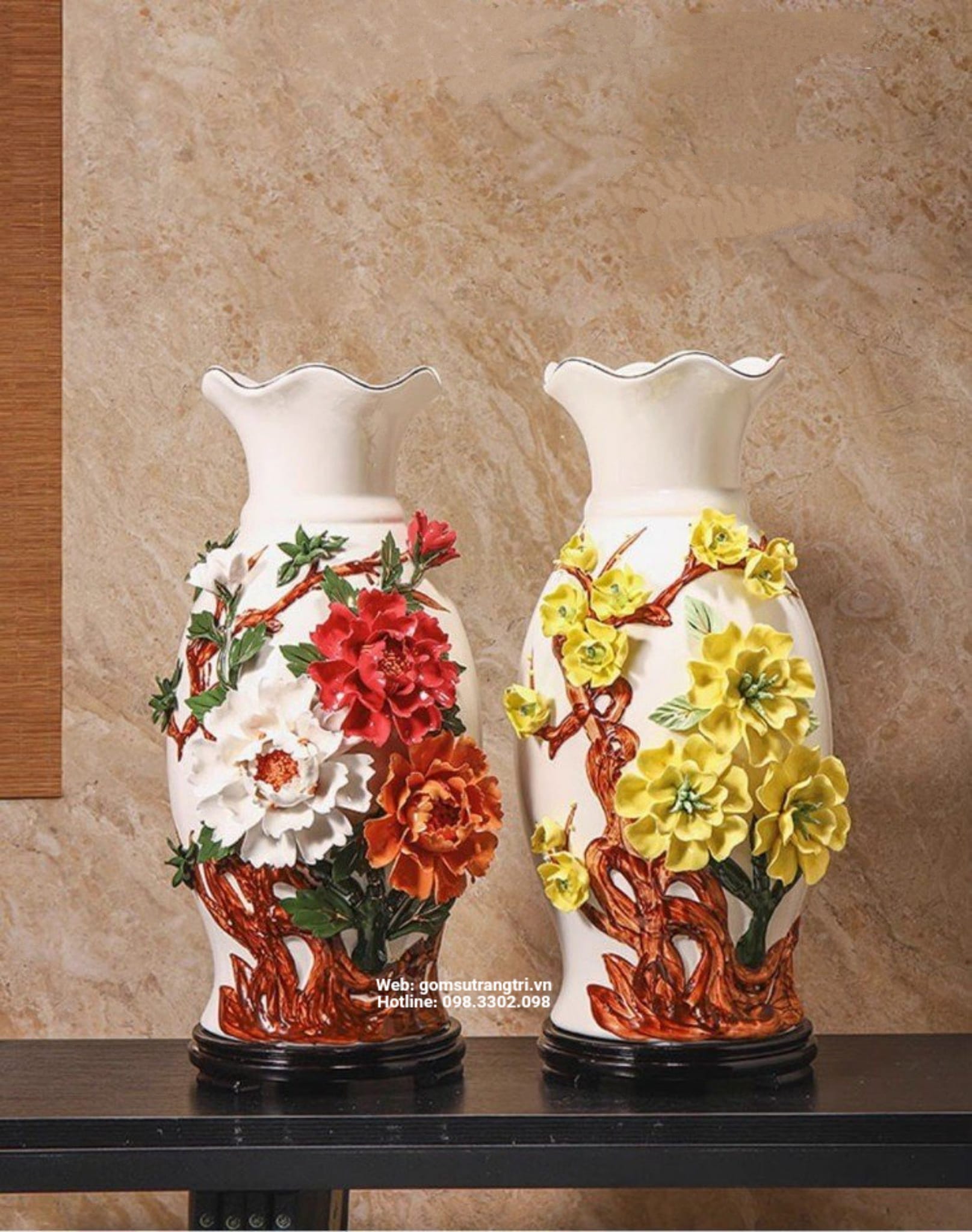 BÌNH HOA ĐẮP NỔI TRANG TRÍ PHÒNG KHÁCH